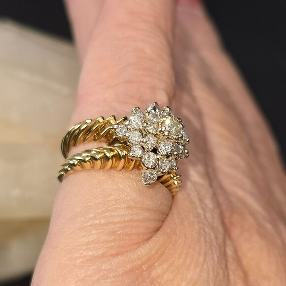 Vintage 14K Gold Diamond Cluster Ring Yellow & White Gold Size 5.2  JH174 - Picture 7 of 16